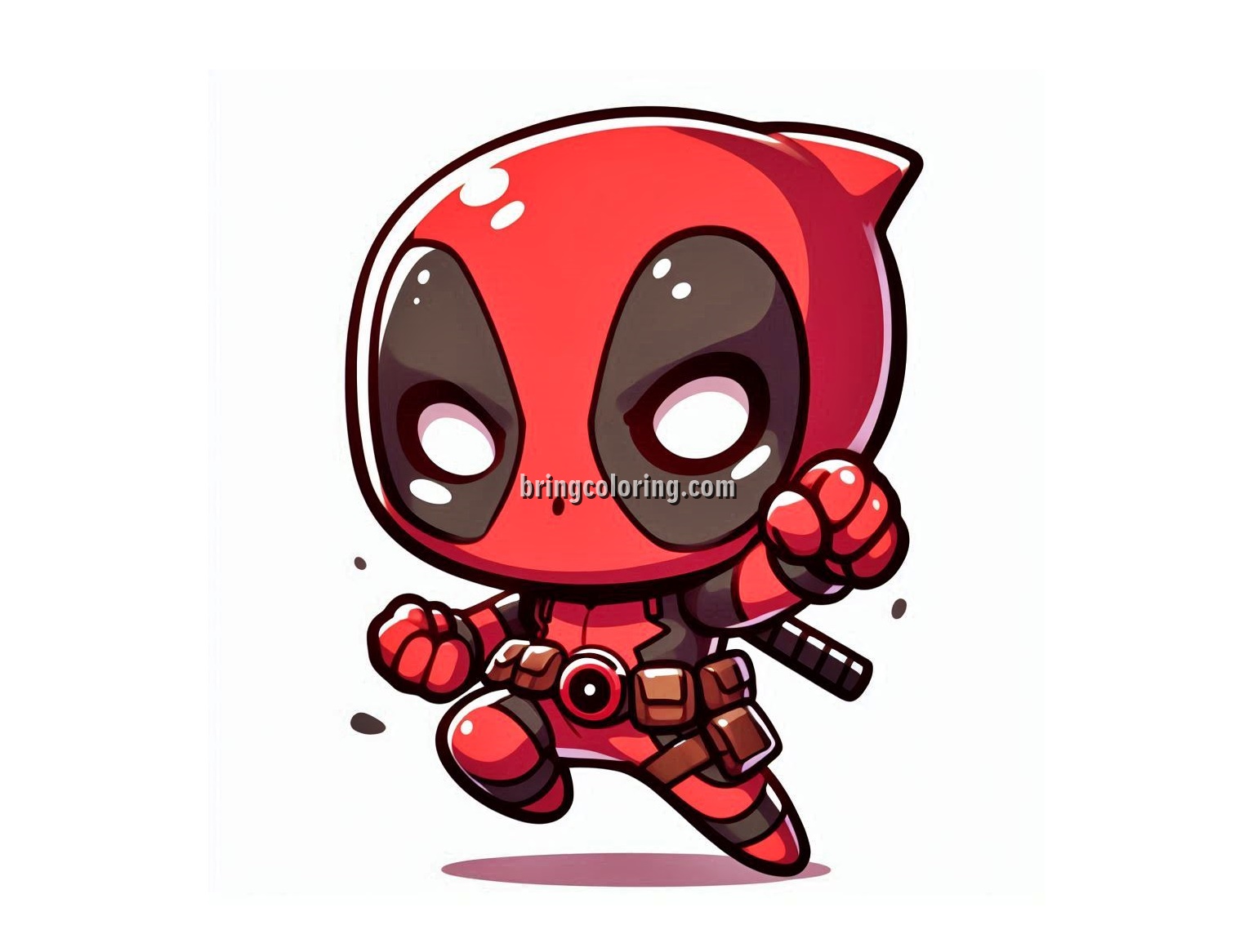 Image of Cute Chibi Deadpool in Action Coloring
