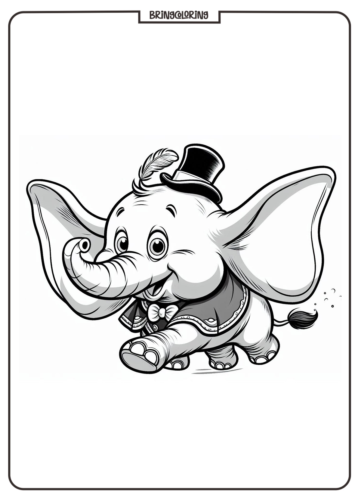 Welcome to The Magical World of Dumbo Coloring Pages! 1 cute Dumbo coloring page for kid bringcoloring.com