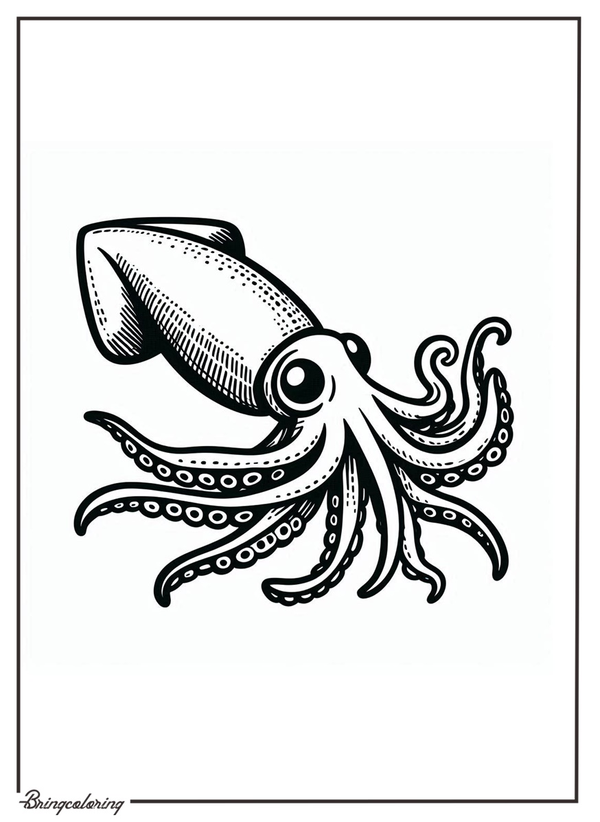 Squid Coloring Page for Kids