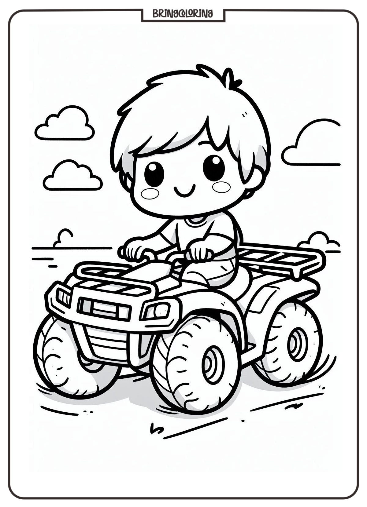 Little boy riding ATV coloring pages for kids bringcoloring.com