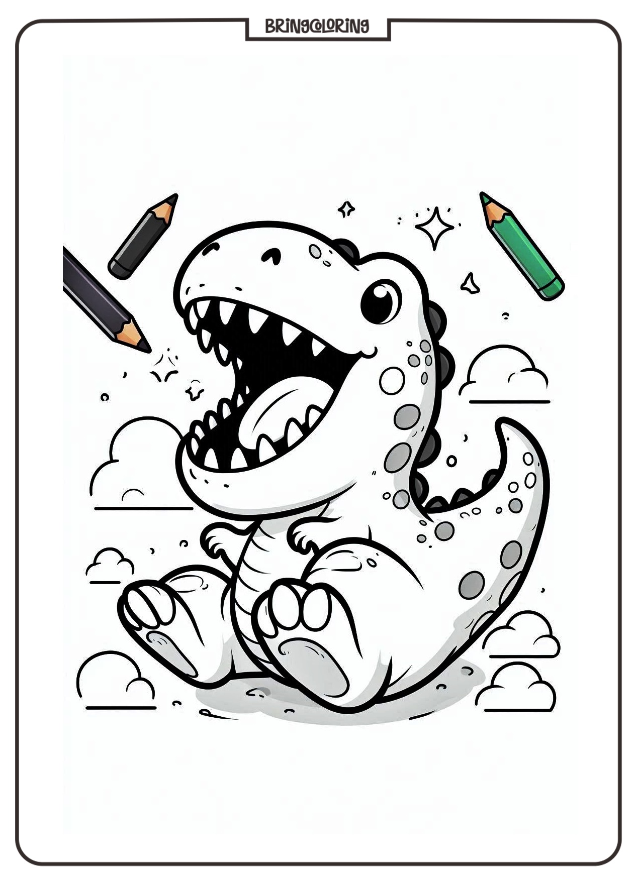 printable Cute T Rex coloring online pages bringcoloring.com