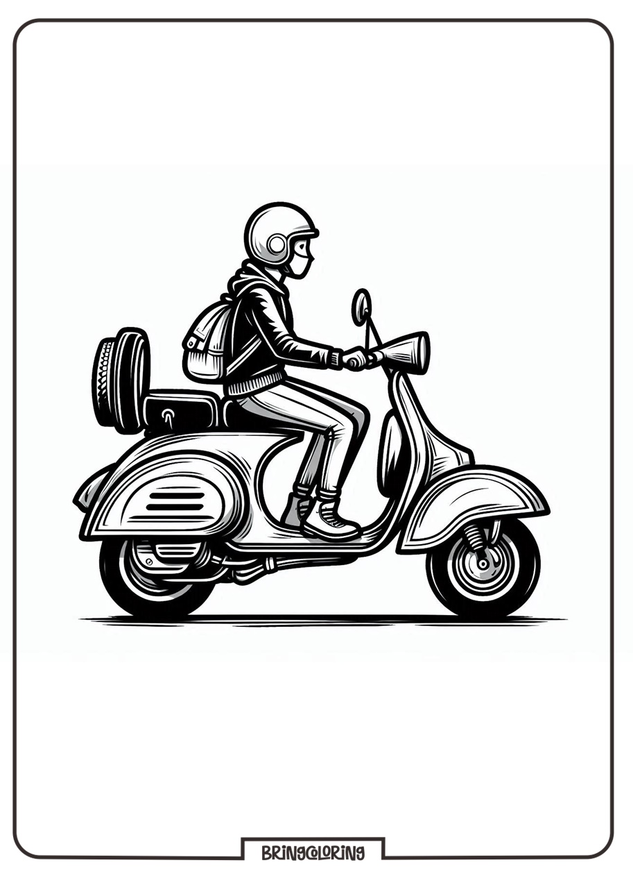 vehicle scooter vespa coloring online page for kids