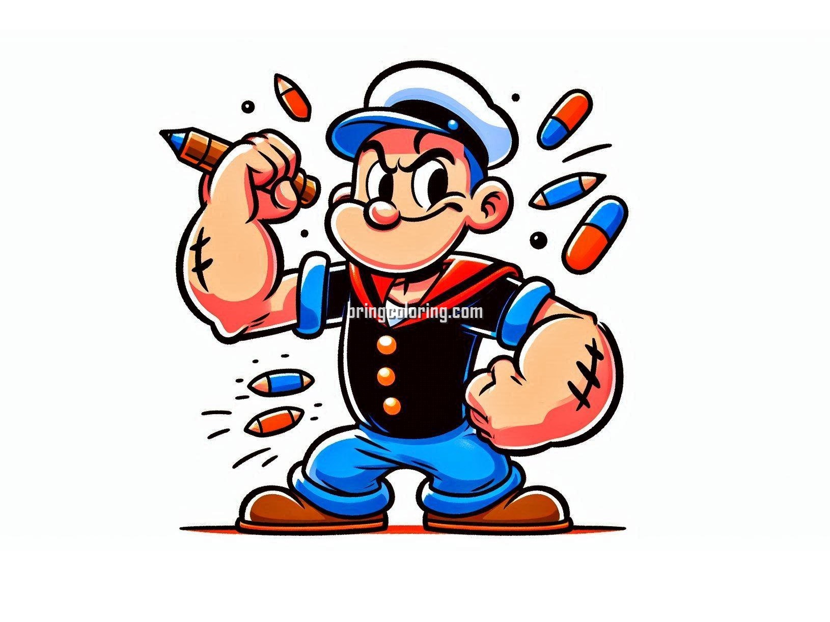Popeye Coloring Pages, The Strong and Friendly Sailor 4 Popeye coloring image bringcoloring.com